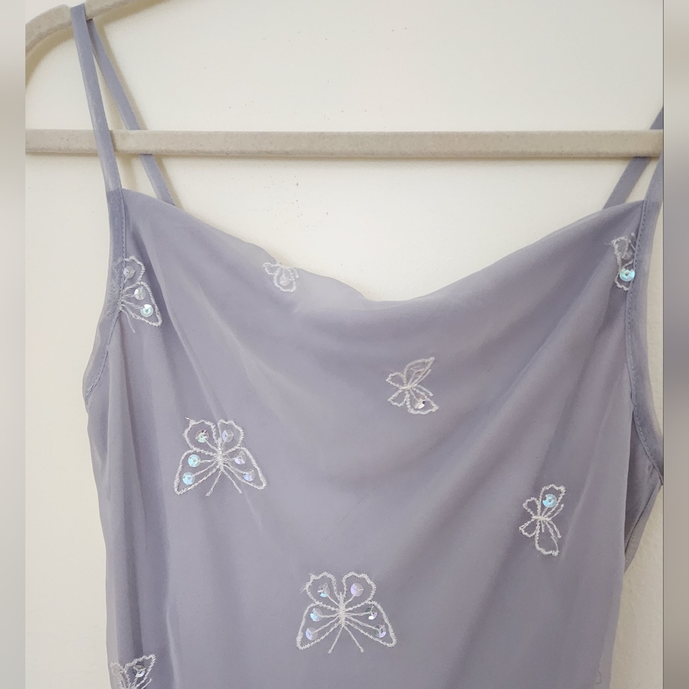 90s VTG 579 Beaded Sequin Celestial Slip Dress Fairy Prom Whimsy Butterfly XS - Picture 7 of 8